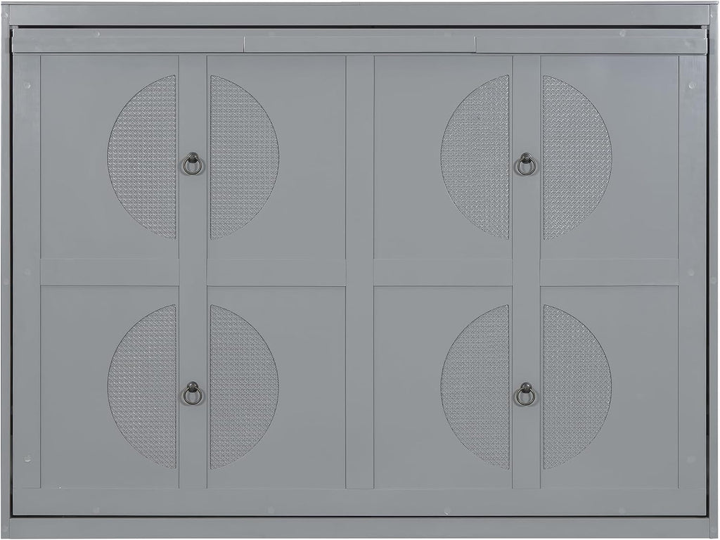 Harper & Bright Designs Full Size Murphy Bed, Wooden Full Murphy Wall Bed Frame with a Set of Sockets & USB Ports, Gray