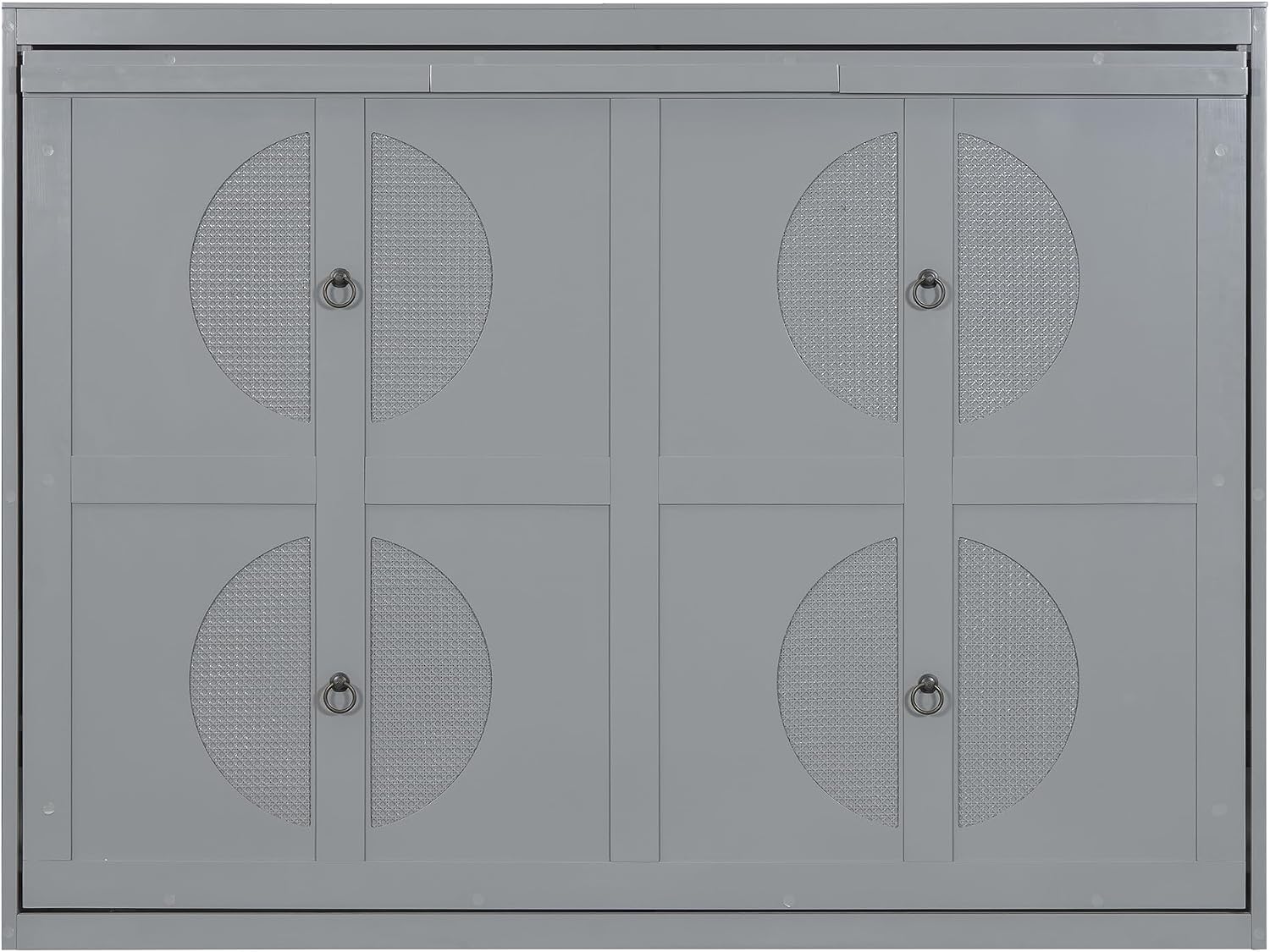 Harper & Bright Designs Full Size Murphy Bed, Wooden Full Murphy Wall Bed Frame with a Set of Sockets & USB Ports, Gray