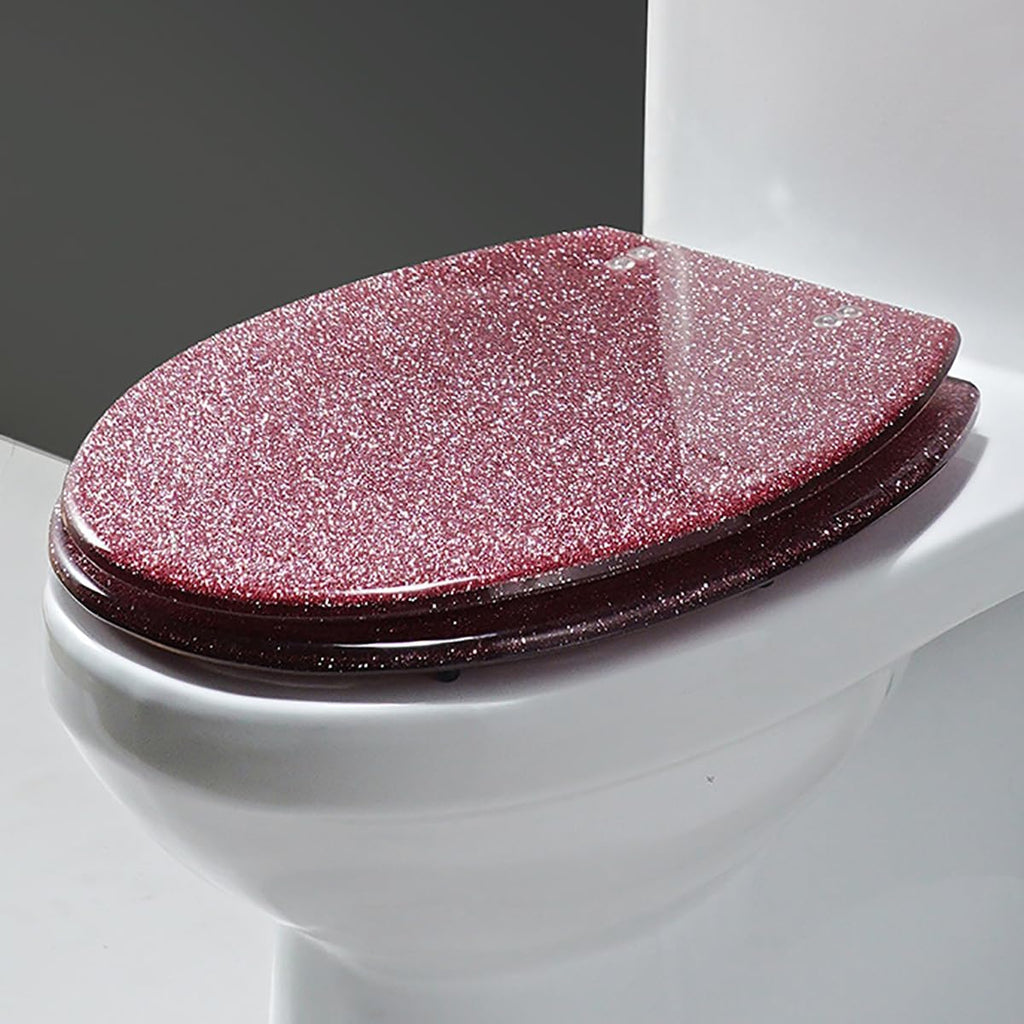 Glitter Toilet Seat Round 16.5 Inch Quick Release Toilet Seats Cover with Slow Close Toilet Lid, Non-Slip Lid, Easy Installation Resin Safe Material (Pink)
