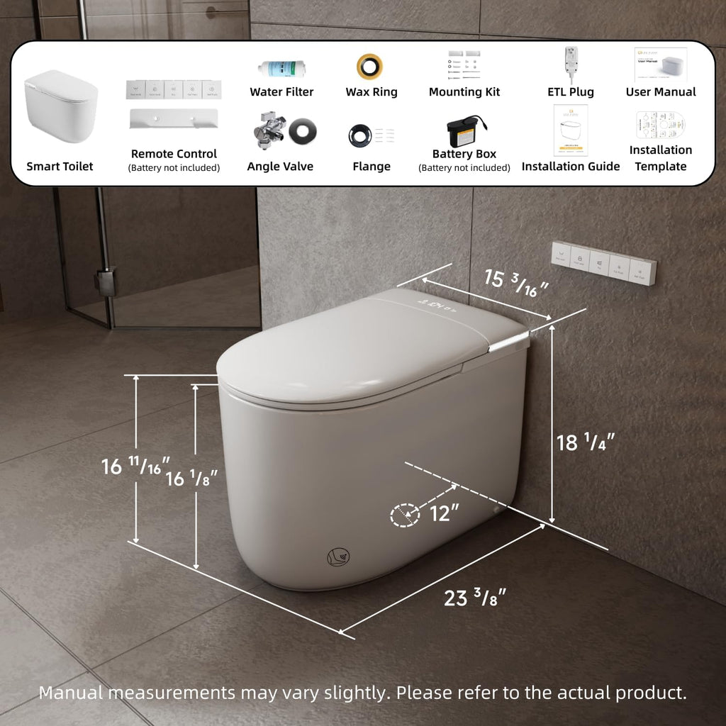 E81 Compact Smart Toilet, Built In Water Tank, 23.3' Depth One Piece Bidet Toilet With Rimless Flush, Auto Open/Close Lid, Foot Sensor, Instant Warm Water & Air Dryer, Heated Seat, Remote