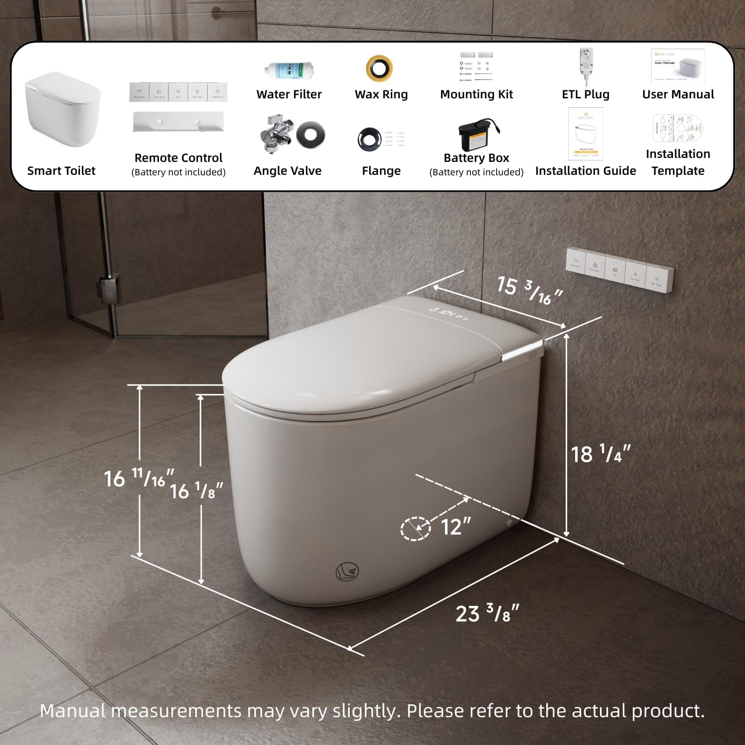 E81 Compact Smart Toilet, Built In Water Tank, 23.3' Depth One Piece Bidet Toilet With Rimless Flush, Auto Open/Close Lid, Foot Sensor, Instant Warm Water & Air Dryer, Heated Seat, Remote