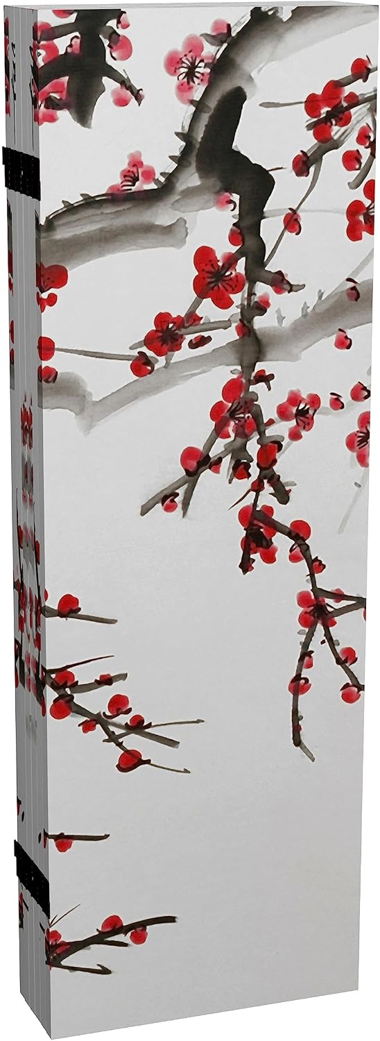 Red Lantern 4 ft. Short Double Sided Plum Blossom Canvas Folding Screen 6 Panel Freestanding Partition and Separator for Modern and Contemporary Bedroom, Home Office, Studio, Dorm, Apartment