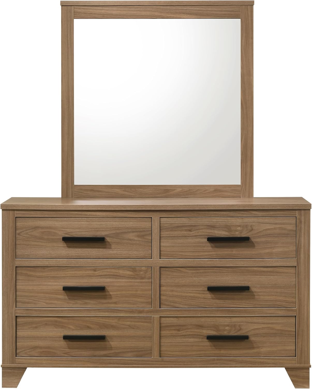 Furniture of America Nomal Modern Solid Wood 4-Piece Bedroom Set with Recessed Panel Headboard Bed, Metal Center Glide on Nightstand and Dresser with Mirror, Box Spring Needed, Queen, Chestnut Brown