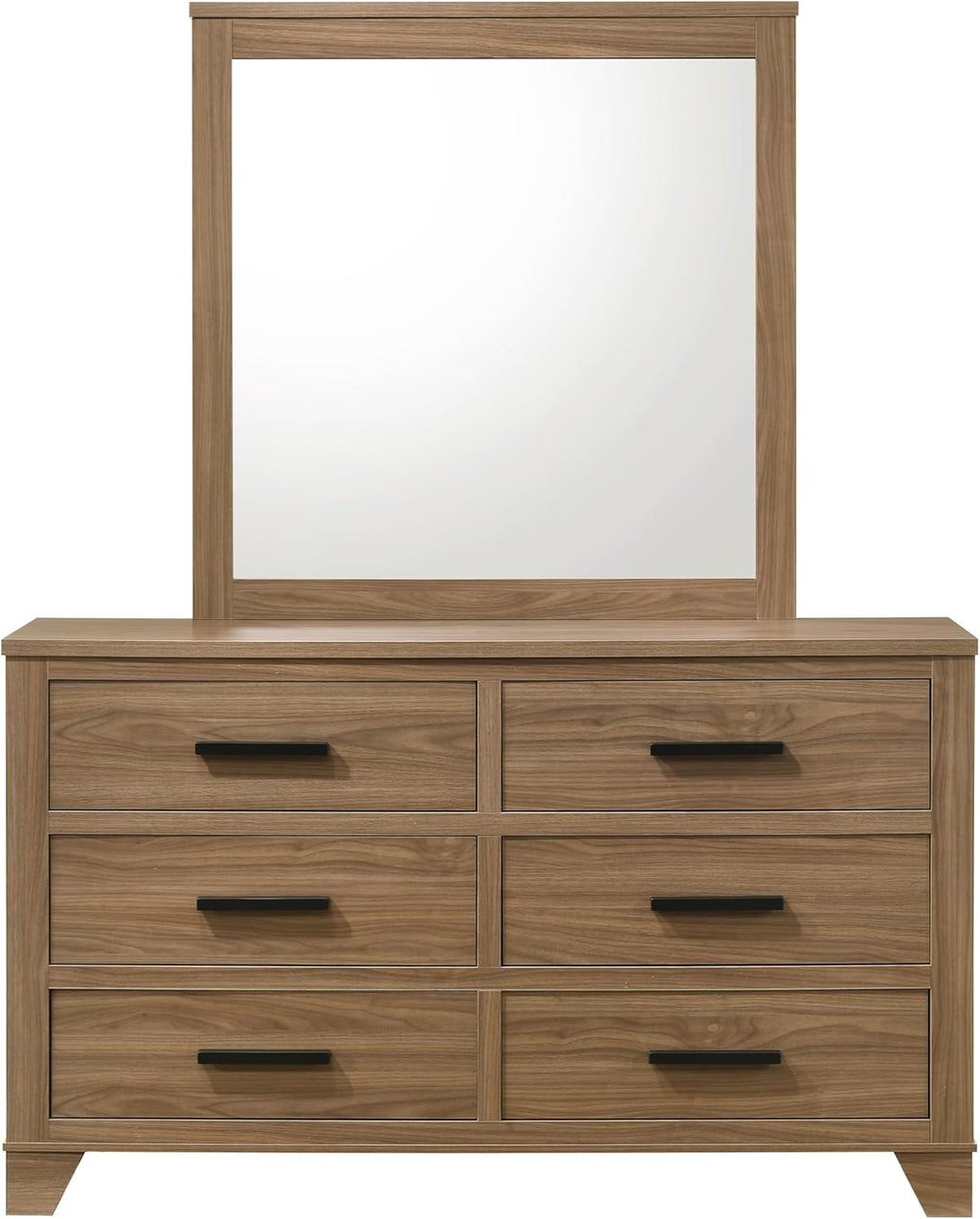 Furniture of America Nomal Modern Solid Wood 5-Piece Bedroom Set with Recessed Panel Headboard Bed, Metal Center Glide on Nightstands and Dresser with Mirror, Box Spring Needed, Queen, Chestnut Brown