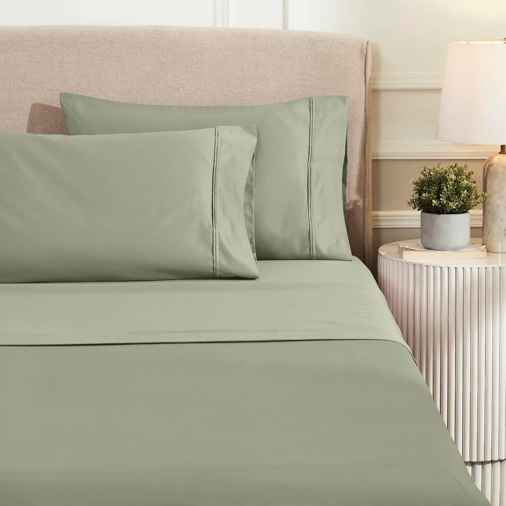 Superior 1200 Thread Count Egyptian Cotton Sheet Set, Bedroom Sheets, Modern Home Essentials, Luxury Bedding, 1 Elastic Deep Pocket Fitted Bed Sheet, 1 Flat Sheet, 2 Pillowcases, King, Sage