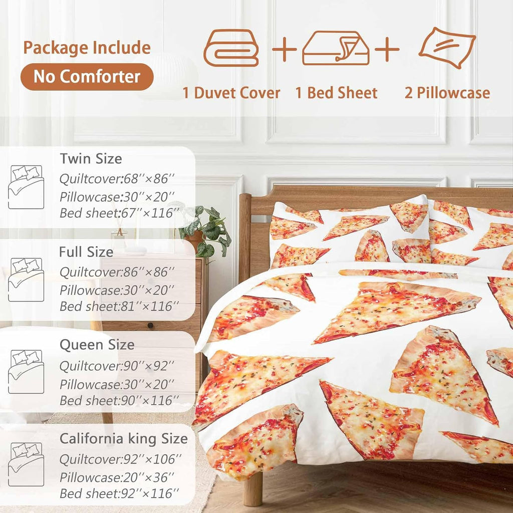 Prime Leader Realistic Food Duvet Cover Set Queen Size 4 Pieces Yummy Italy Naples Thin Crust Pizza Bedding Set with Zipper Closure, 1 Comforter Cover 92x106 Inches 1 Flat Sheet & 2 Pillow Cases