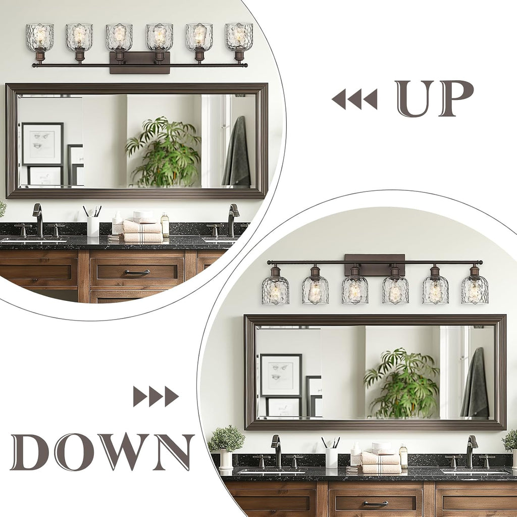 zeyu 6-Light Modern Vanity Light, 42'' Bathroom Lighting Fixtures Over Mirror, Oil Rubbed Bronze Finish with Clear Hammered Glass, ZJF63B-6W ORB