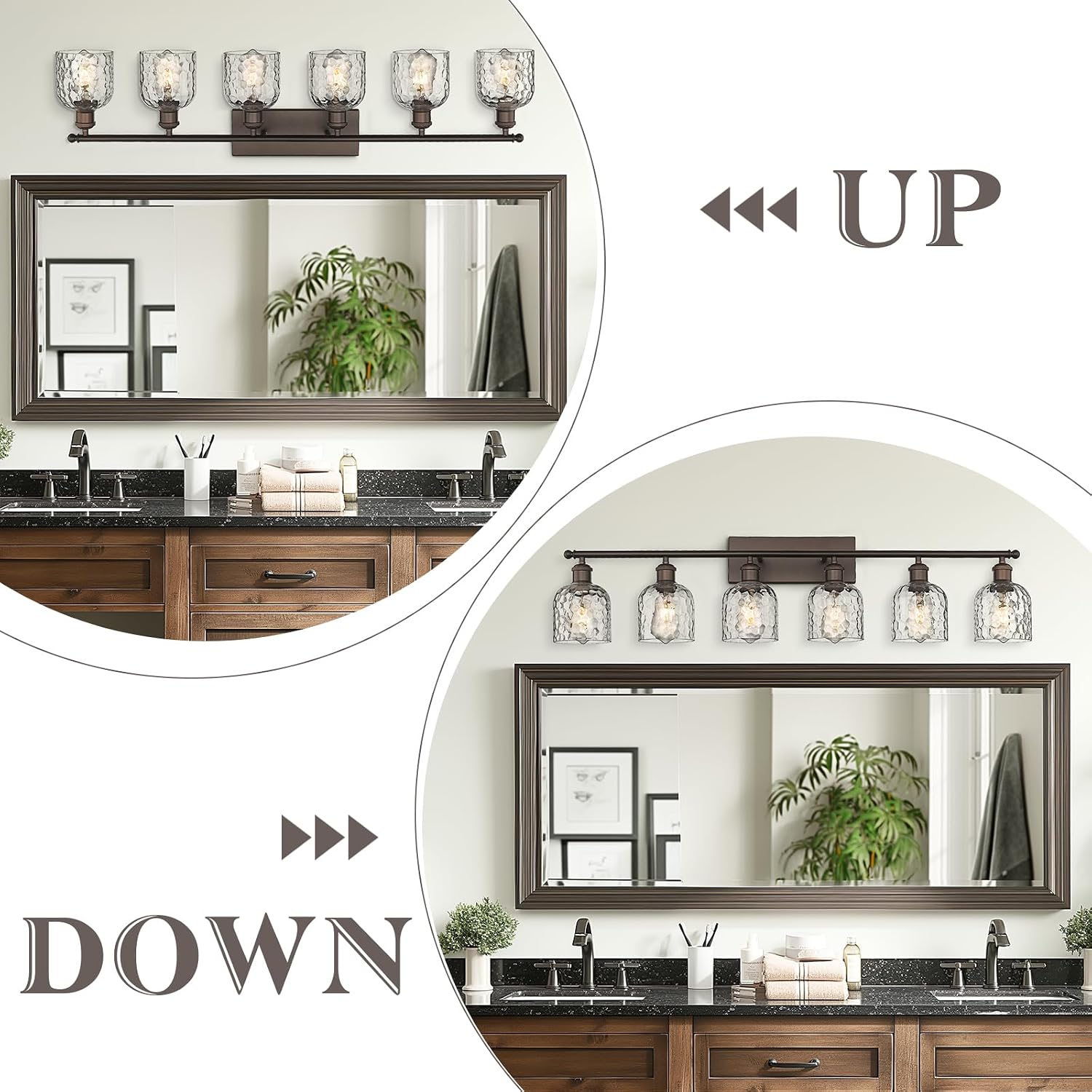 zeyu 6-Light Modern Vanity Light, 42'' Bathroom Lighting Fixtures Over Mirror, Oil Rubbed Bronze Finish with Clear Hammered Glass, ZJF63B-6W ORB