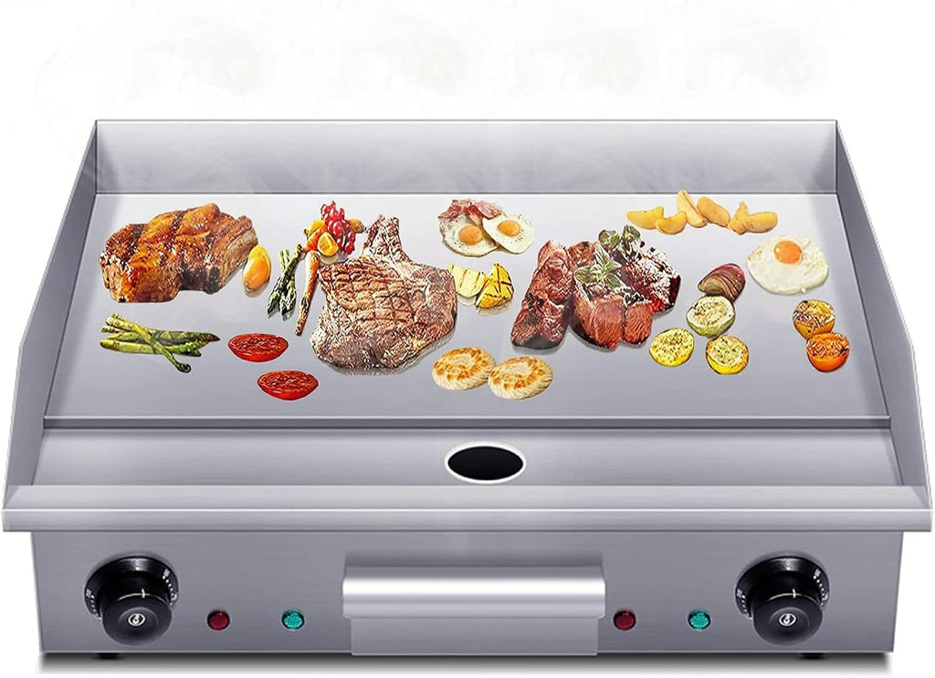 4400W Commercial Electric Countertop Griddle, Stainless Steel Restaurant Teppanyaki Non-Stick Flat Top Grill, with 50-300°C Adjustable Temperature Control