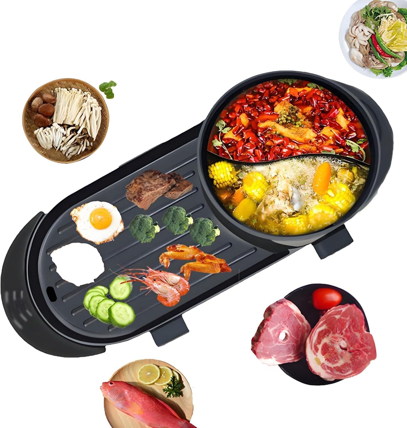 Electric Flat Top Grill, Electric Griddle, Flattop Grills Indoor Safely Washable, Suitable for Frying Grilling Stir Frying(Black,69 * 26 * 14)