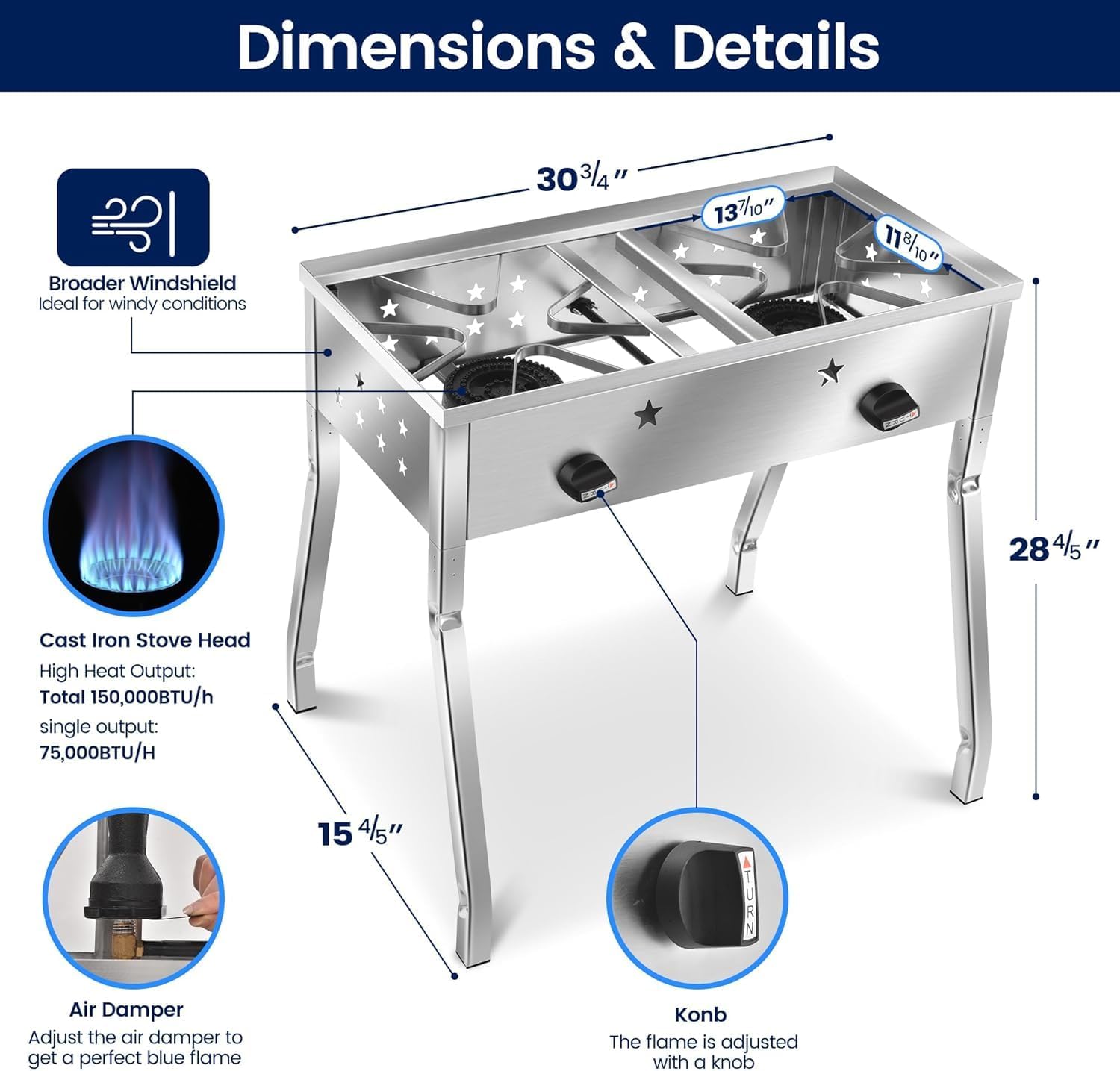ARC 150,000 BTU Double Burner Stove With 23' Discada Comal Set | Outdoor Camping Cookware for Tacos, Tortillas | Stainless Steel Griddle & Propane Stove Combo