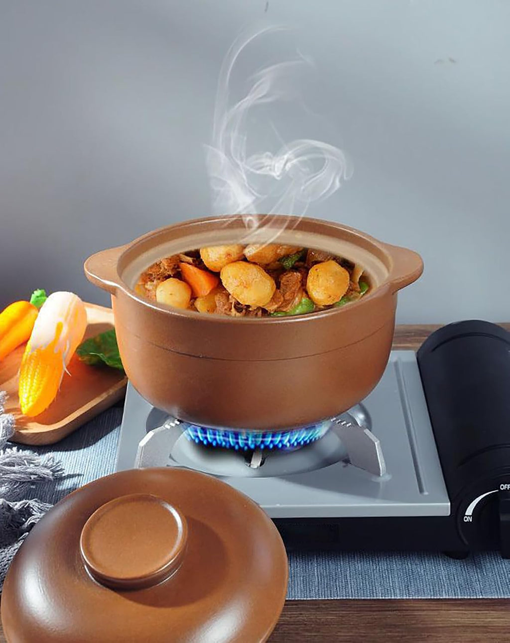 Cookware Kitchen Stew Pot Round Ceramic Casserole for Soup and Stews, Clay Cooking Pot with Lid and Dual Handles, Uniform Heating Household Braiser Pan,4L