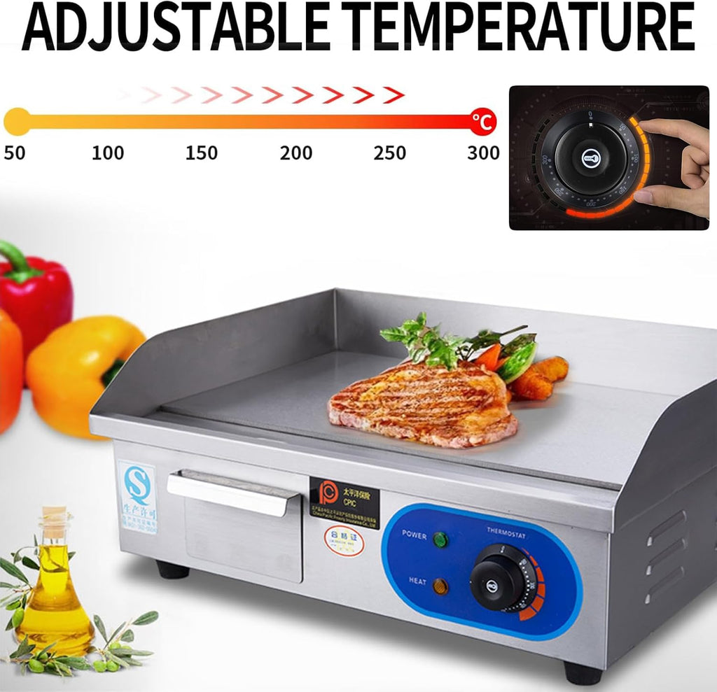 21' Commercial Electric Griddle, Electric Flat Top Grill, 3000W Countertop Griddle with Shovels and Brushes for Restaurant Teppanyaki Kitchens