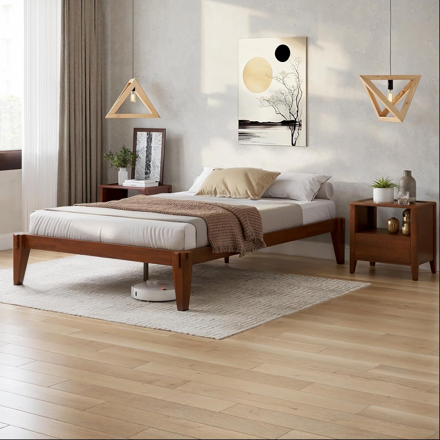 Bme Chalipa 14' Solid Wood Bed Frames - Wood Platform Bed Frame - Japanese Joinery Bed Frame - Wood Slat Support - Bed Without Box Spring - Easy Assembly - Minimalist & Modern Style, Walnut - Full