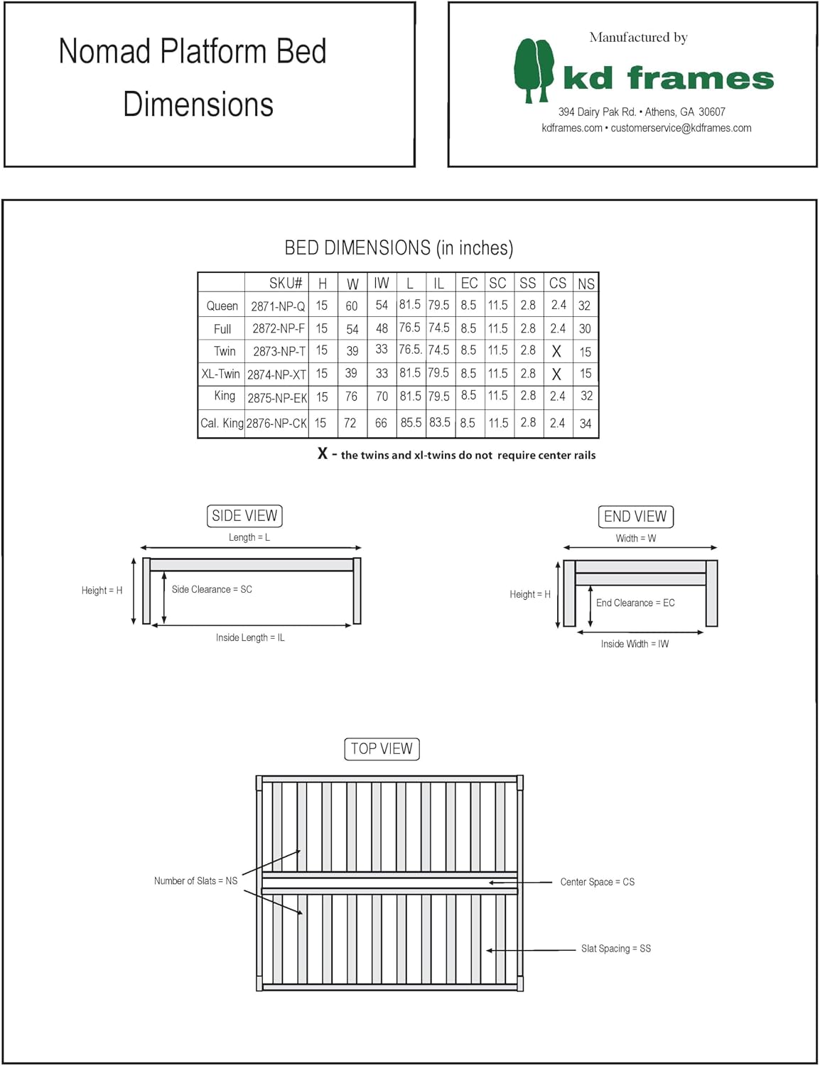 KD Frames Nomad Platform Bed - Cal King - Unfinished Natural Hardwood - Minimalist Swedish Design - Easy Assembly, No Box Spring Needed - Solid Wood Rectangular Bed Frame