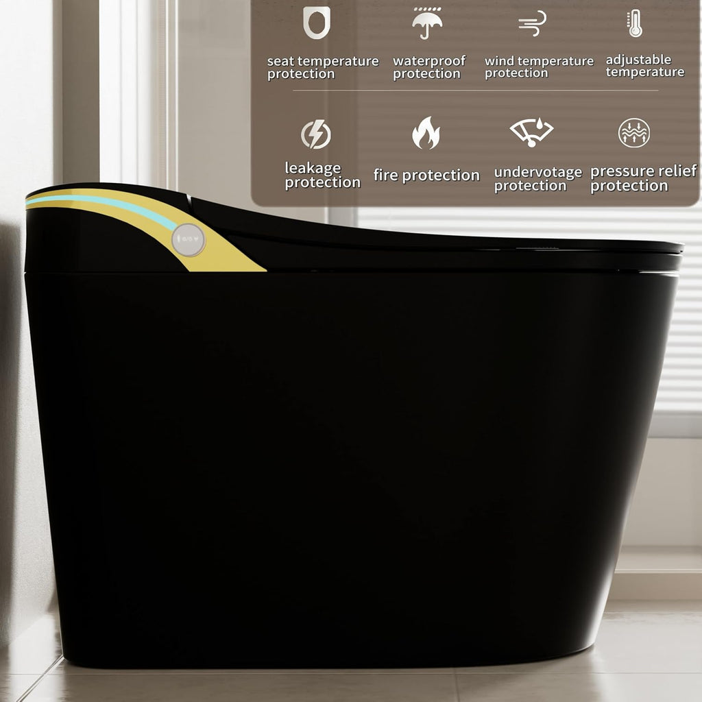 Matte Black Smart Toilet with Heated Seat & Auto Flush - Bidet, Warm Air Dryer, Night Light, Auto Open/Close Lid, Soft Close (Elongated)