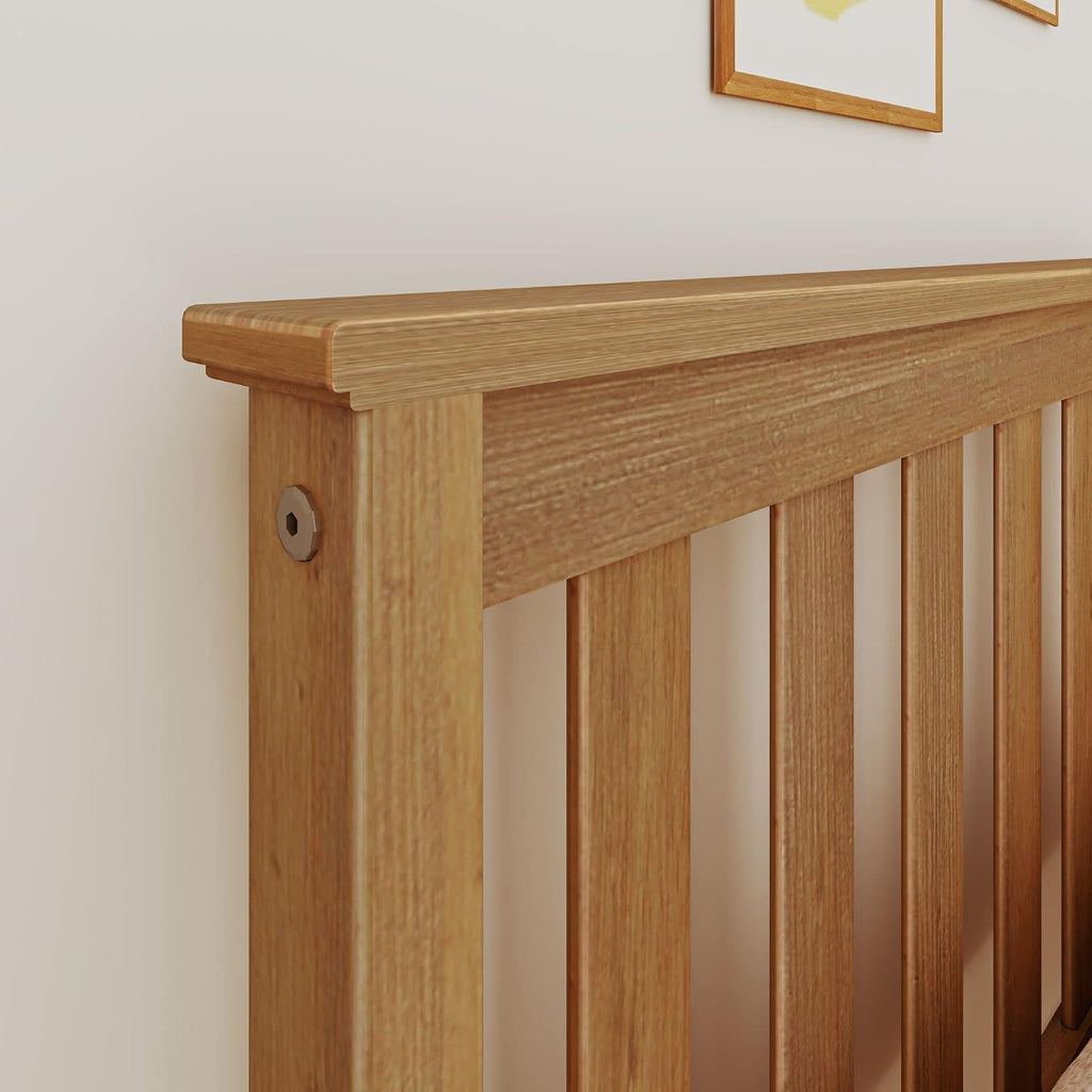 Max & Lily Twin Bed Frame with Slatted Headboard, Solid Wood Platform Bed for Kids, No Box Spring Needed, Easy Assembly, Pecan