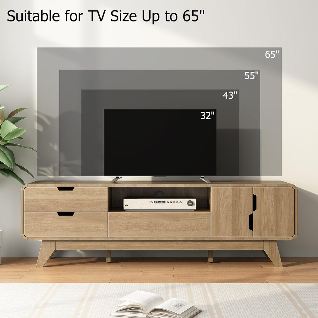 EAG Mid Century Modern TV Stand for 65 Inch TV, Entertainment Center with with Storage Cabinet & 3 Drawers, TV and Media Console for Living Room, Bedroom, Natural