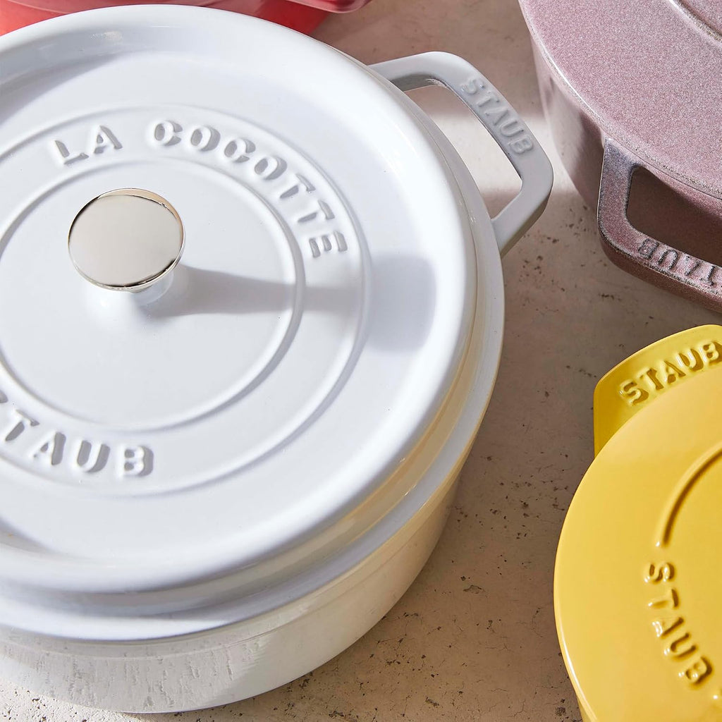 Staub Cast Iron Round Cocotte, Dutch Oven, 4-quart, serves 3-4, Made in France, White