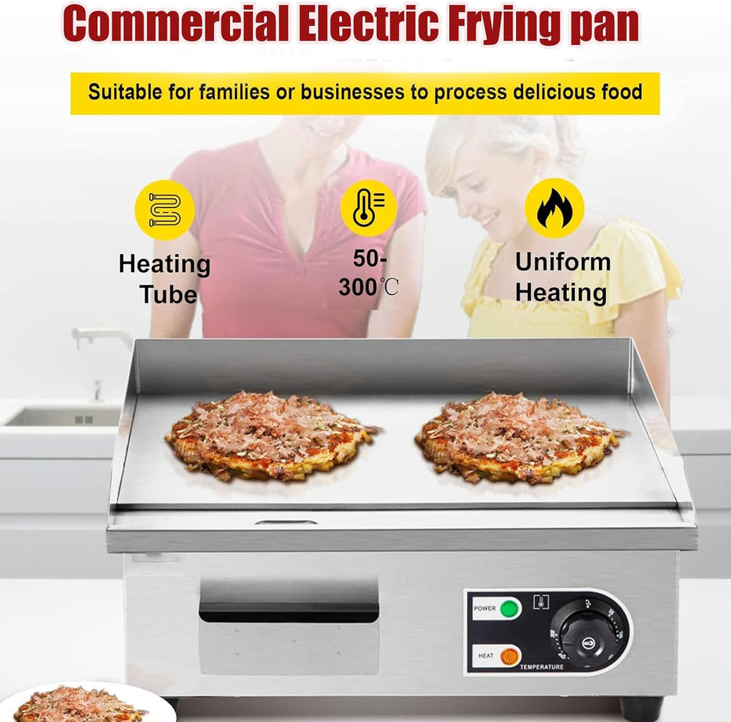 Commercial Electric Griddle, Countertop Flat Top Outdoor Griddles Hotplate BBQ Grill Mild Steel Steaks Business Catering Grill