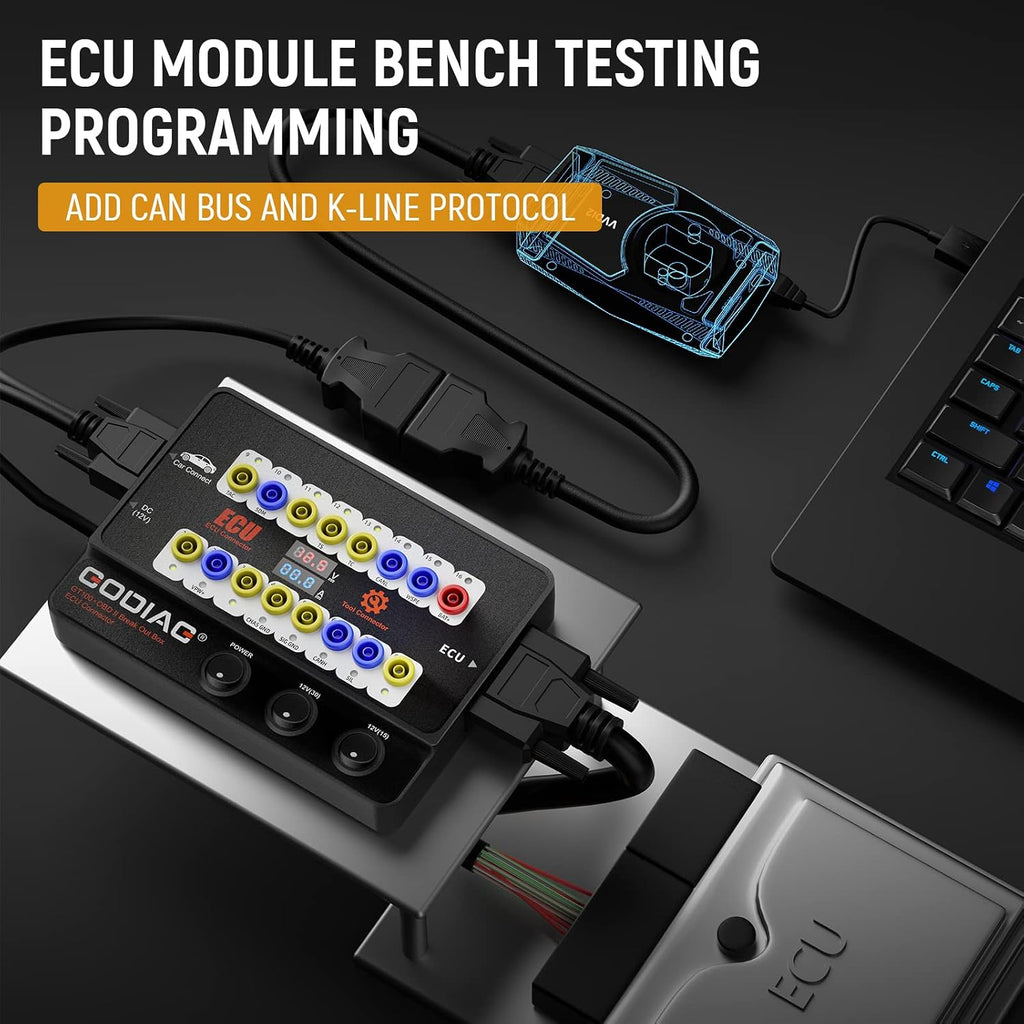 Godiag GT100+ OBDII Breakout Box, Advanced OBD and CAN Protocol Detector for ECU Bench Testing and Car Diagnostics