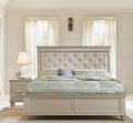 3Pc Beautiful Bedroom Furniture Set Full Size Bed and Two Nightstands Upholstered Headboard Silver Finish Traditional Modern