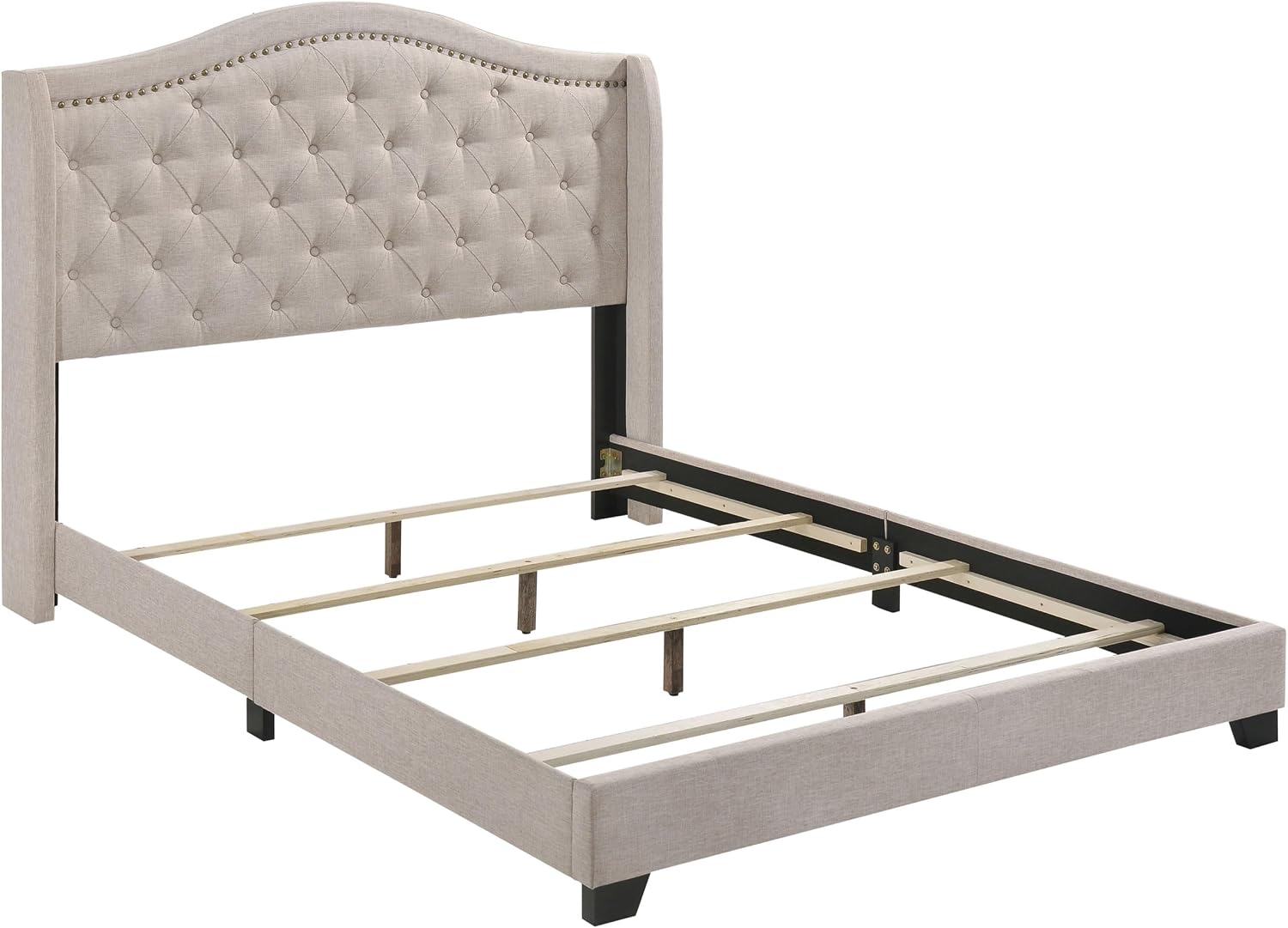 Coaster Home Furnishings - Sonoma - Wood - Upholstered Panel Bed with Camelback Profile, Button Tufting, Chrome Nail Head Trim and Demi-Wing Design - Bedroom - Queen Size - Beige - 310073Q
