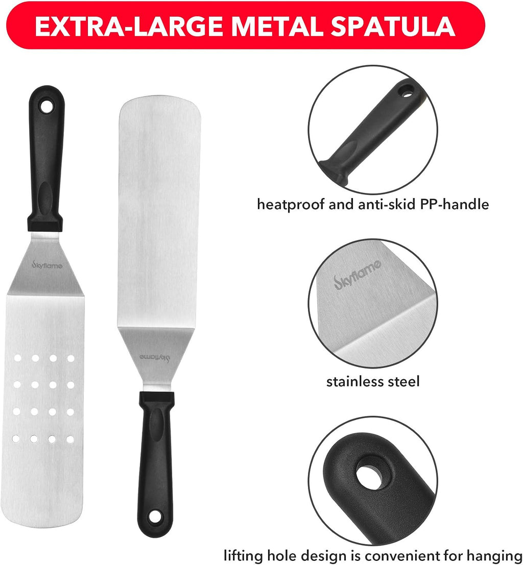 Skyflame Universal Stainless Steel Griddle Flat Top Plate, 3 Piece Griddle Accessories Kit and Magnetic Hanging Trash Can for Cooking Grill