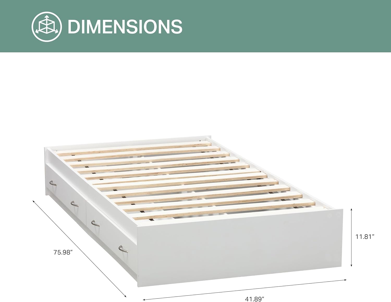 OS Home and Office Furniture Twin Sized White Mates Bed with Two Drawers