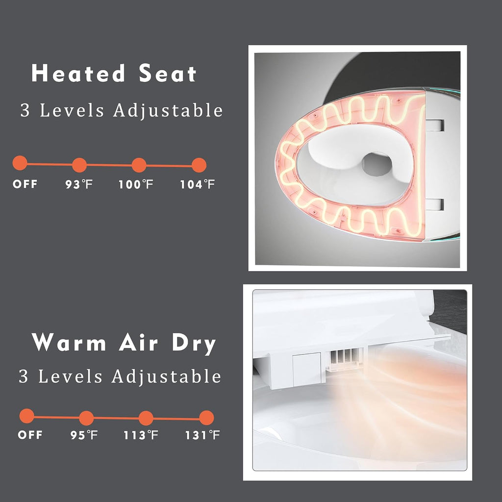 Black Smart Toilet with Bidet Built In, Luxury Elongated Electric Toilet with Heated Seat&Foot Sensor, 1.28 GPF Dual Flush, Auto Open/Close Seat, Warm Water&Dryer, Multiple Washing Modes (Pink)