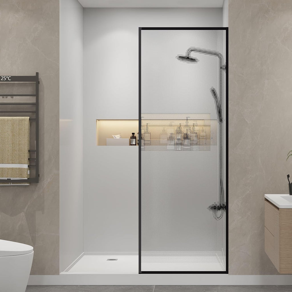 Dimaris Shower Door 30' X 78' Tempered Fluted Glass Framed Shower Screen Shower Glass Panel for Walk-in Bathroom Shower, Matte Black Finish (Crystal Matte Black, 30 * 78)
