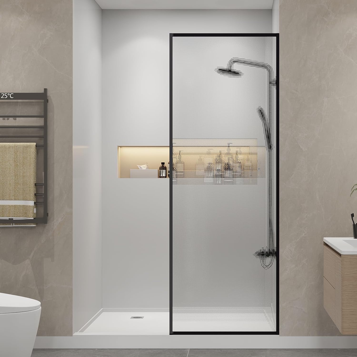 Dimaris Shower Door 30' X 78' Tempered Fluted Glass Framed Shower Screen Shower Glass Panel for Walk-in Bathroom Shower, Matte Black Finish (Crystal Matte Black, 30 * 78)