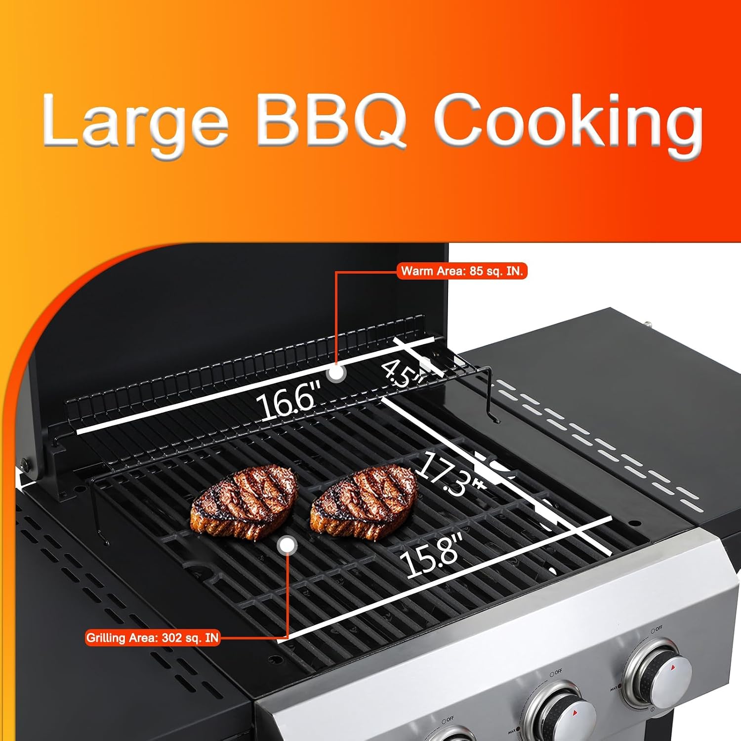 3-Burner Flat Top Propane Gas Grill Stainless Steel Griddle Combo with Foldable Side Table, 36,900 BTU Outdoor BBQ Grill, Porcelain-Enameled Cast Iron Grids, for Backyard, Patio Cooking