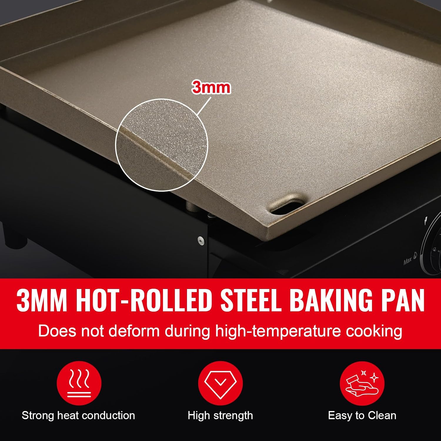 Happybuy Griddle, 16.9' Heavy Duty Manual Flat Top Griddle, Countertop Gas Grill with Non-Stick Cooking Plate, Propane Gas, 2-Burners