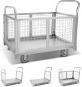 4-in-1 Platform Truck Cart with Cage, Multi-Functional Push Dolly Heavy Duty Flatbed Cart, 2200LBS Capacity Utility Cart for Grocery, Garage