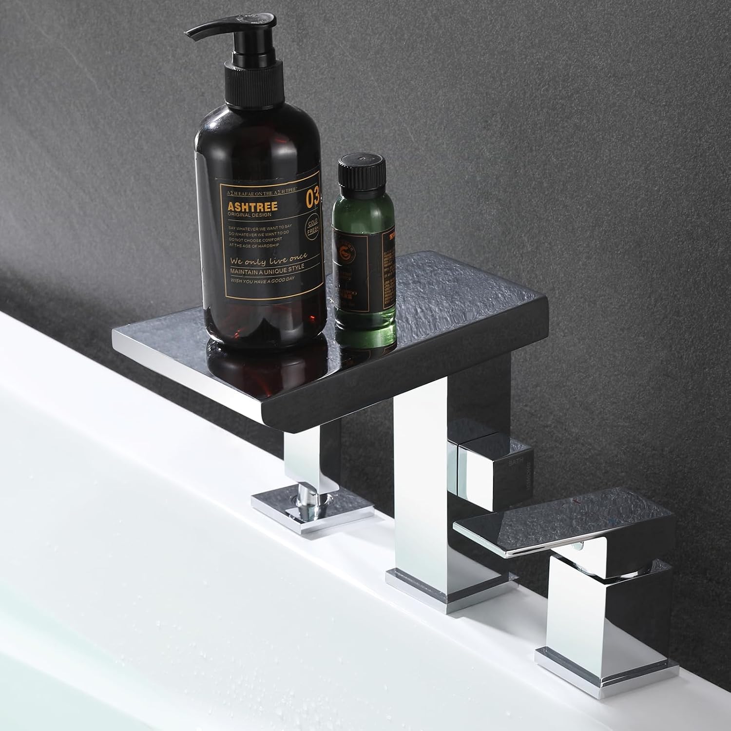 Waterfall Roman Tub Faucet with Hand Shower, Deck Mount Tub Filler Bathtub Faucet with Sprayer, Brass Widespread 3 Hole Bathtub Shower Faucet Set, Chrome