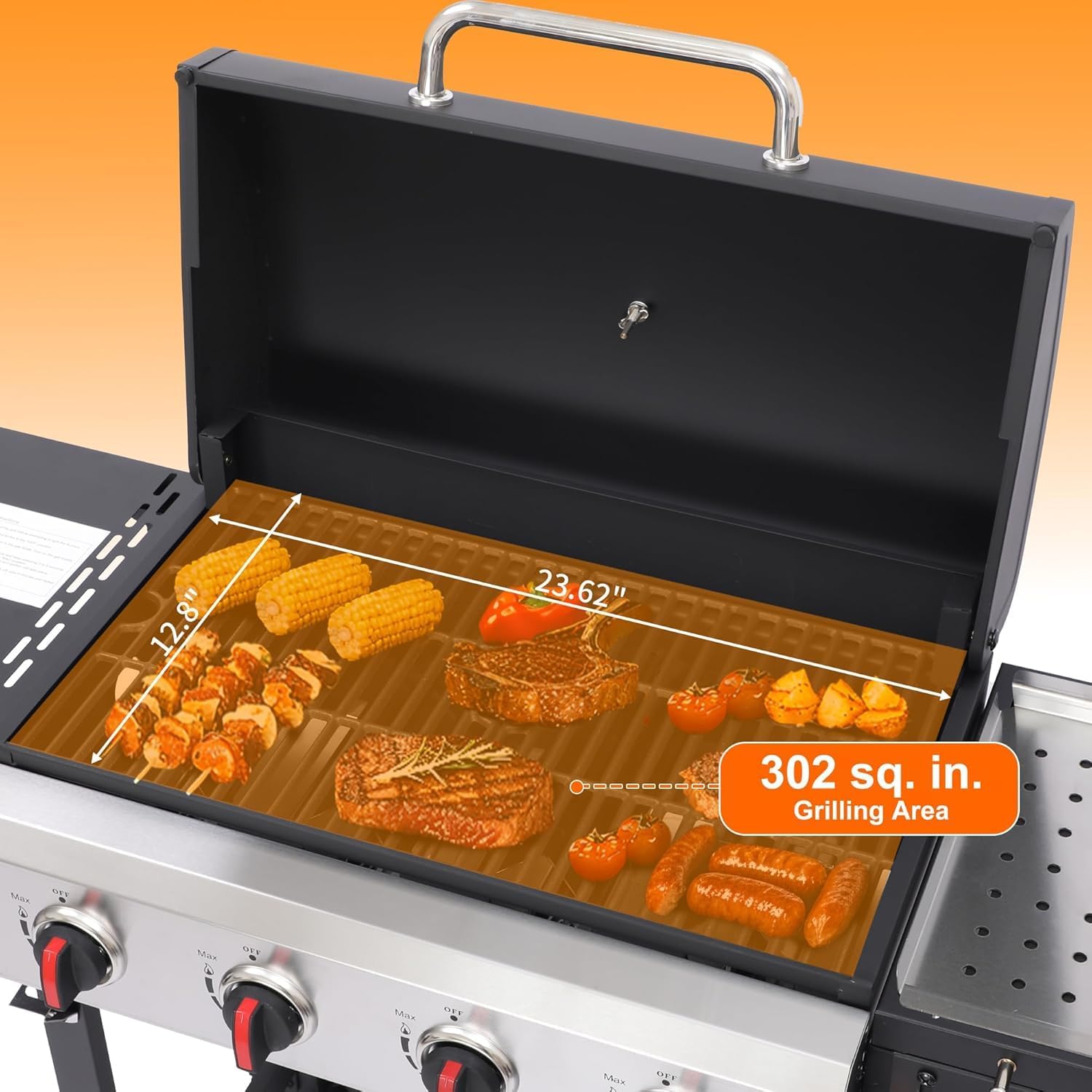 4 Burner Propane Grill | Portable Gas Grills with Foldable Cart Table and Wheels | Heavy Duty with Cast Iron Grate, Stainless Steel,40000 BTU Output, Easy Clean for BBQ Outdoor Grill