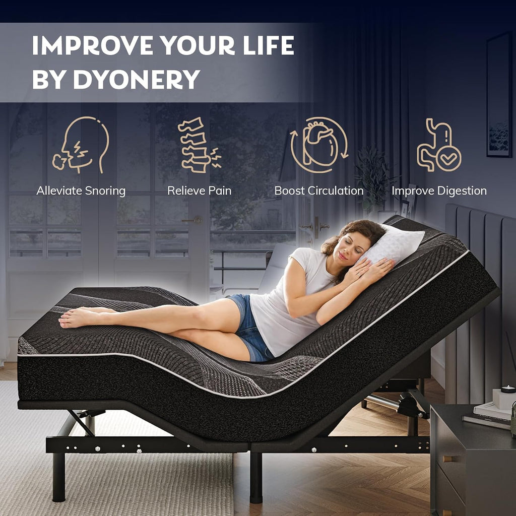 Dyonery Split King Adjustable Bed Frame with 12 inch Gel Memory Foam Mattress, CertiPUR-US Certified Fiberglass Free, Zero Gravity & Wireless Remote, Head & Foot Incline, 80'×76'
