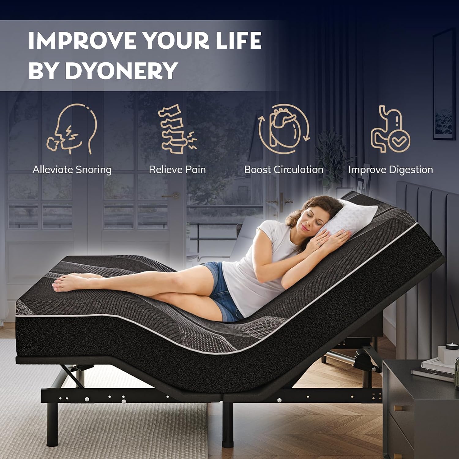 Dyonery Twin XL Adjustable Bed Base Frame with Wireless Remote + 12 Inch Twin XL Gel Memory Foam Mattress Bed in a Box, Head and Foot Incline, Zero Gravity, Fiberglass Free, 80' × 38'