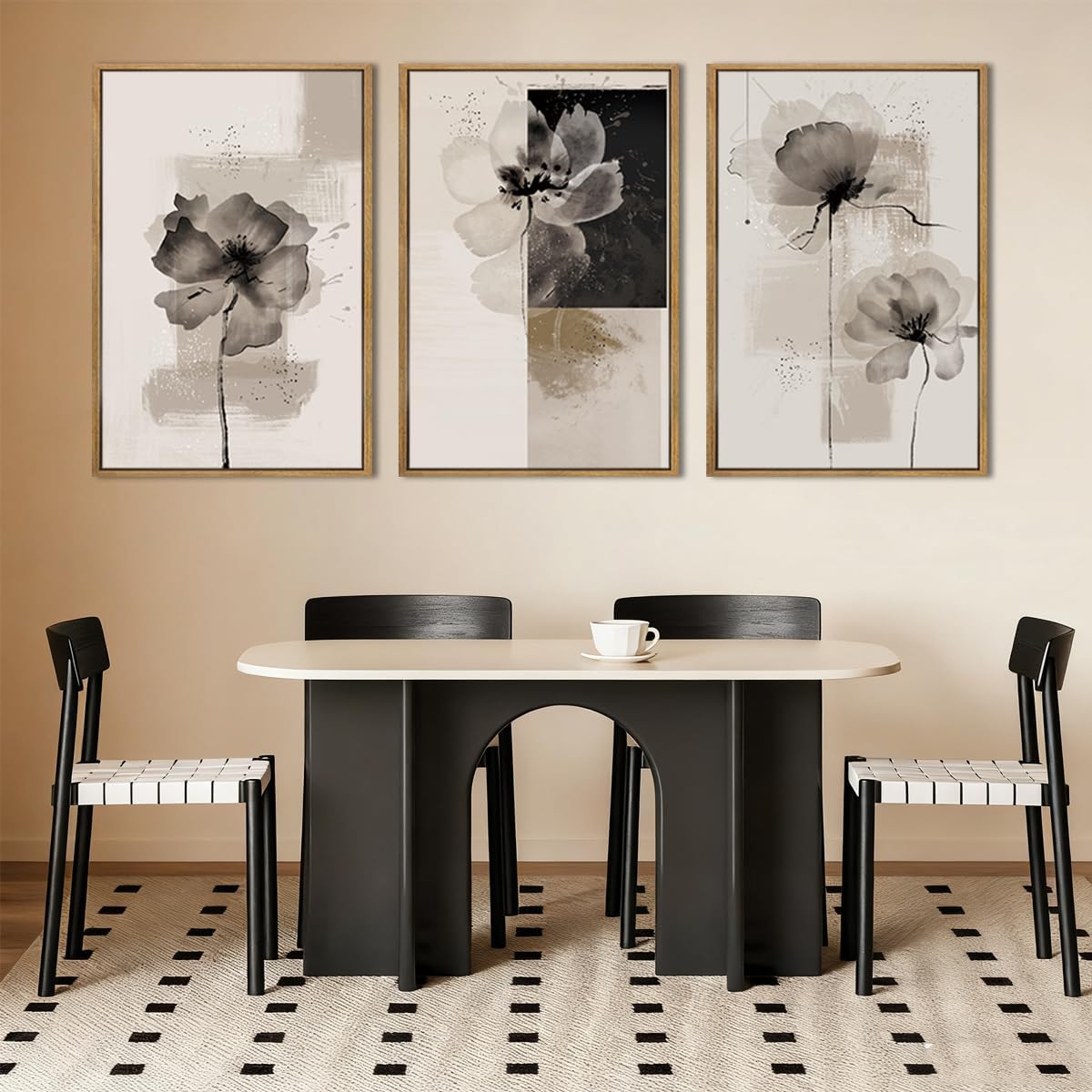 IARTTOP Large Framed Neutral Abstract Wall Art 24x36 Inch Oversized Modern Beige Gray Floral Canvas Wall Decor Minimalist White Flower Art Prints for Living room Bedroom Set of 3