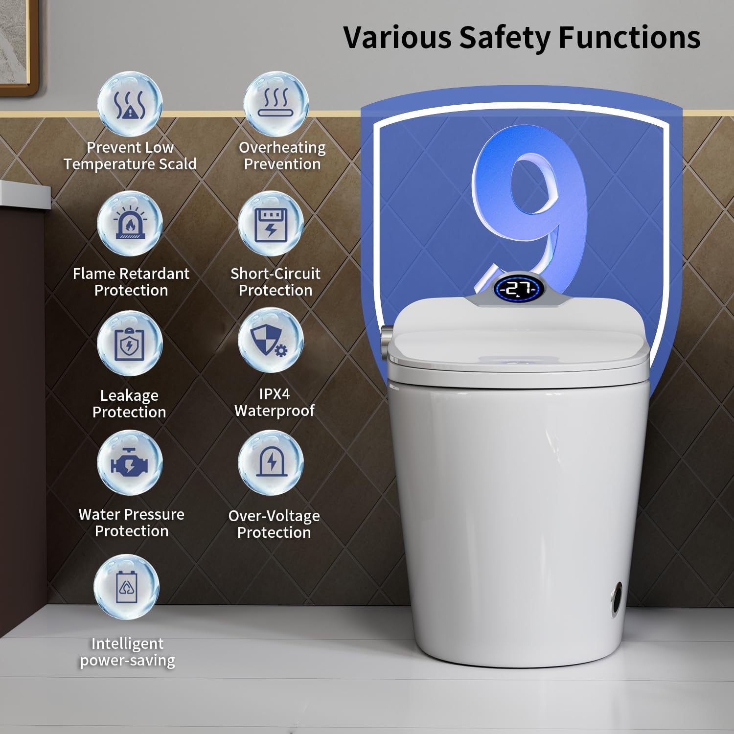 Smart Toilet with Bidet Built, Auto Open & Close, Auto Flush, Warm water massage, Heated Seat,Movement Drying, Night Light, Wireless Remote Control, Modern Tankless Elongated Toilet.