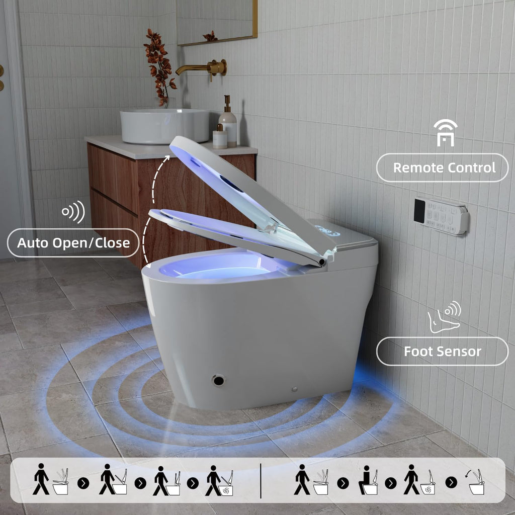 956 Smart Toilet, Full Area UV Light, Removable Child Seat, Side Control Panel, Built-In Water Tank Bidet Toilet, Auto Open Lid, Foot Sensor, Instant Warm Water, Heated Seat, Warm Air Dryer