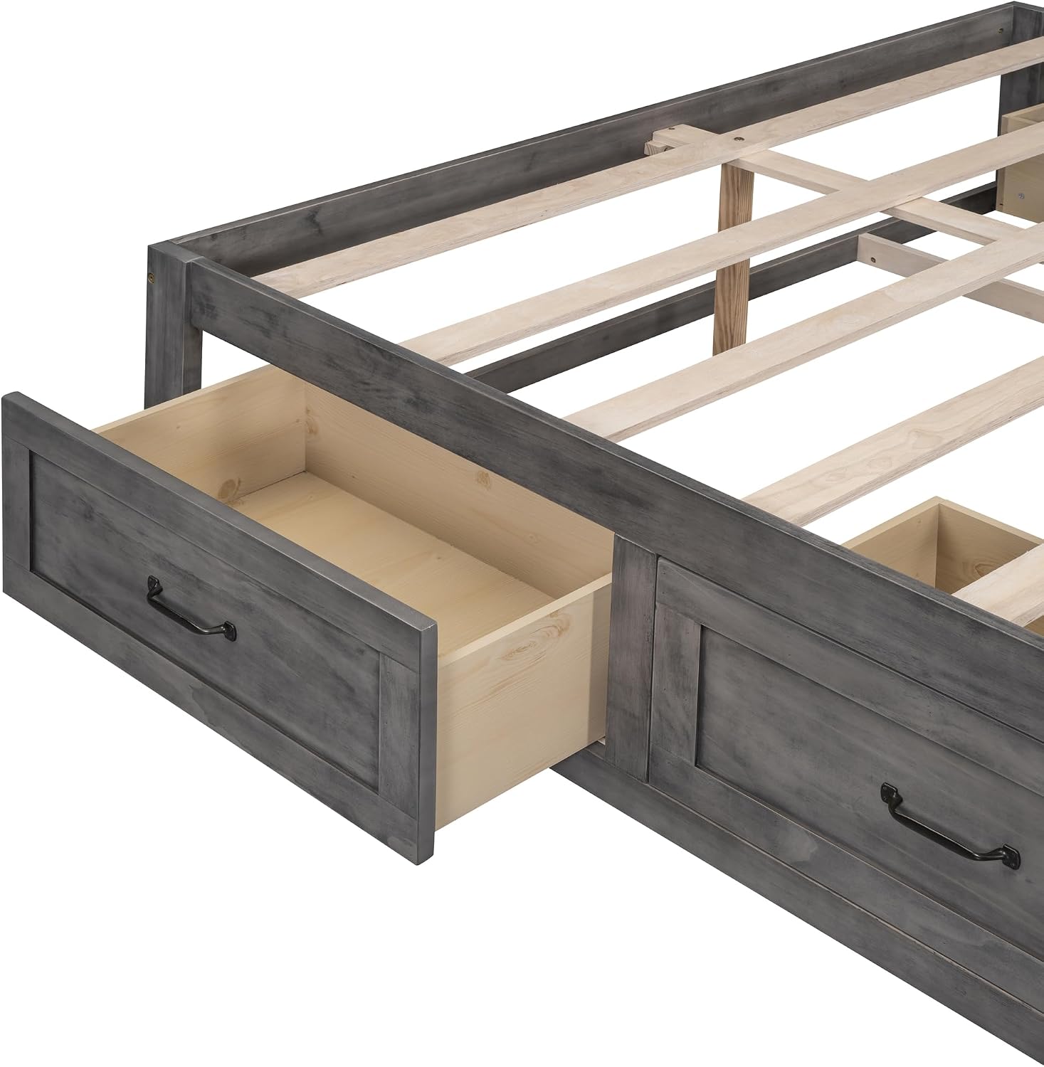 CITYLIGHT Queen Size Platform Bed with 6 Drawers, Wooden Queen Bed Frame with Storage and Wood Slat Support, Antique Grey