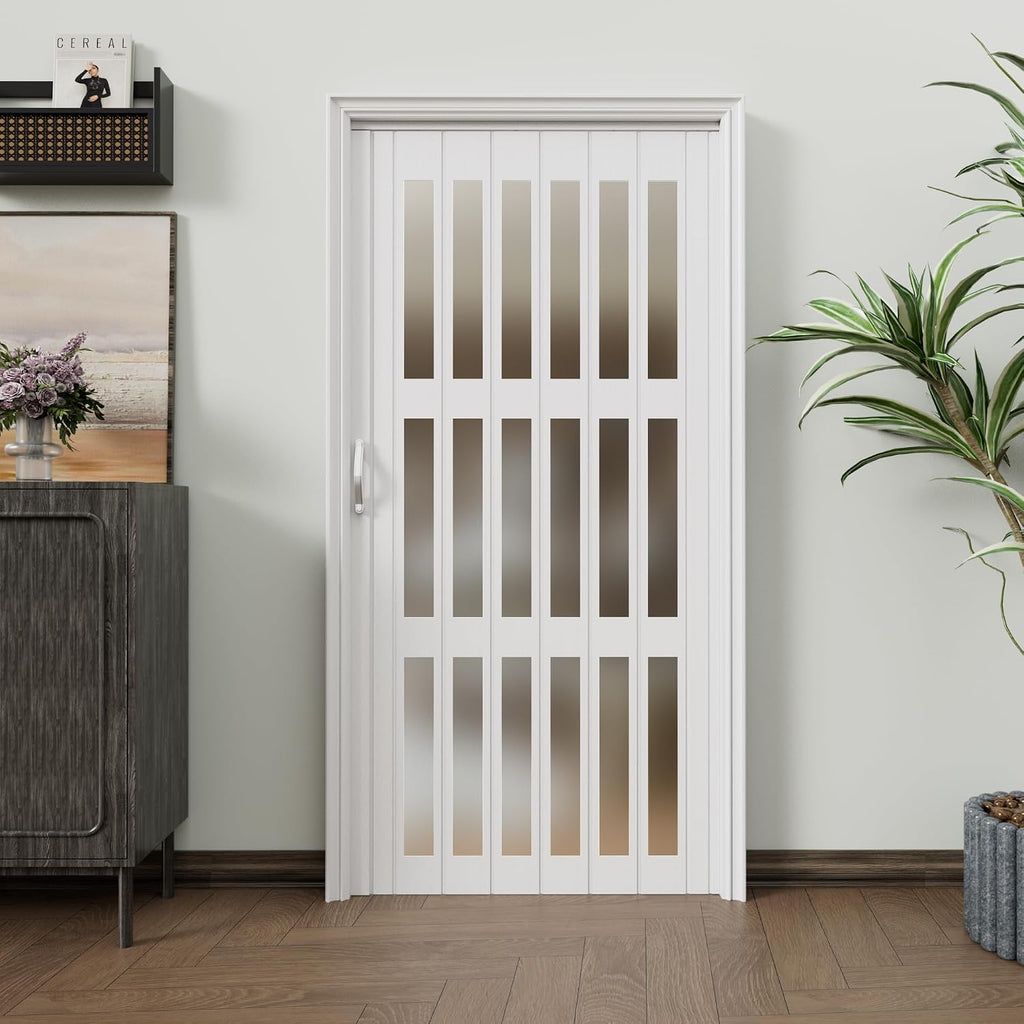 Enhanced Double-Layer Accordion Doors 24'-36' x 80', with Upgraded Roller & Handle & Complete Hardware, Interior Multifold Folding Doors for Closet & Doorway - Easy Installation