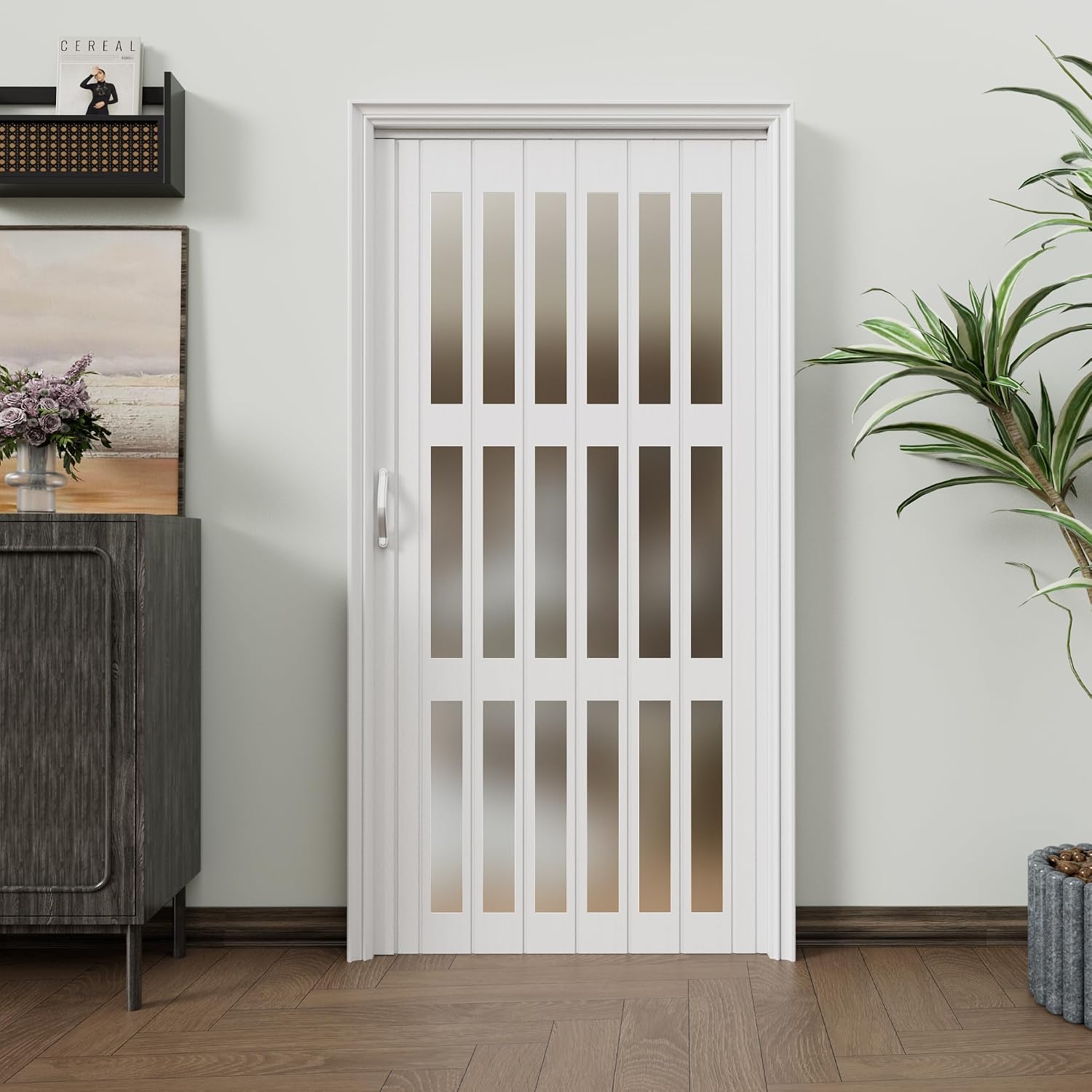 Enhanced Double-Layer Accordion Doors 24'-36' x 80', with Upgraded Roller & Handle & Complete Hardware, Interior Multifold Folding Doors for Closet & Doorway - Easy Installation