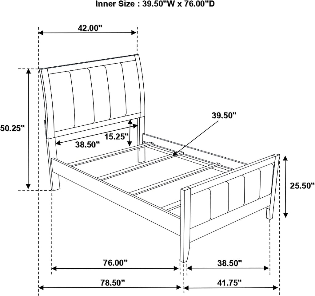 Coaster Home Furnishings Carlton Contemporary 4-Piece Bedroom Set Leatherette Upholstered Twin Size Panel Bed Frame 51-inch Headboard Cappuccino 202091T-S4