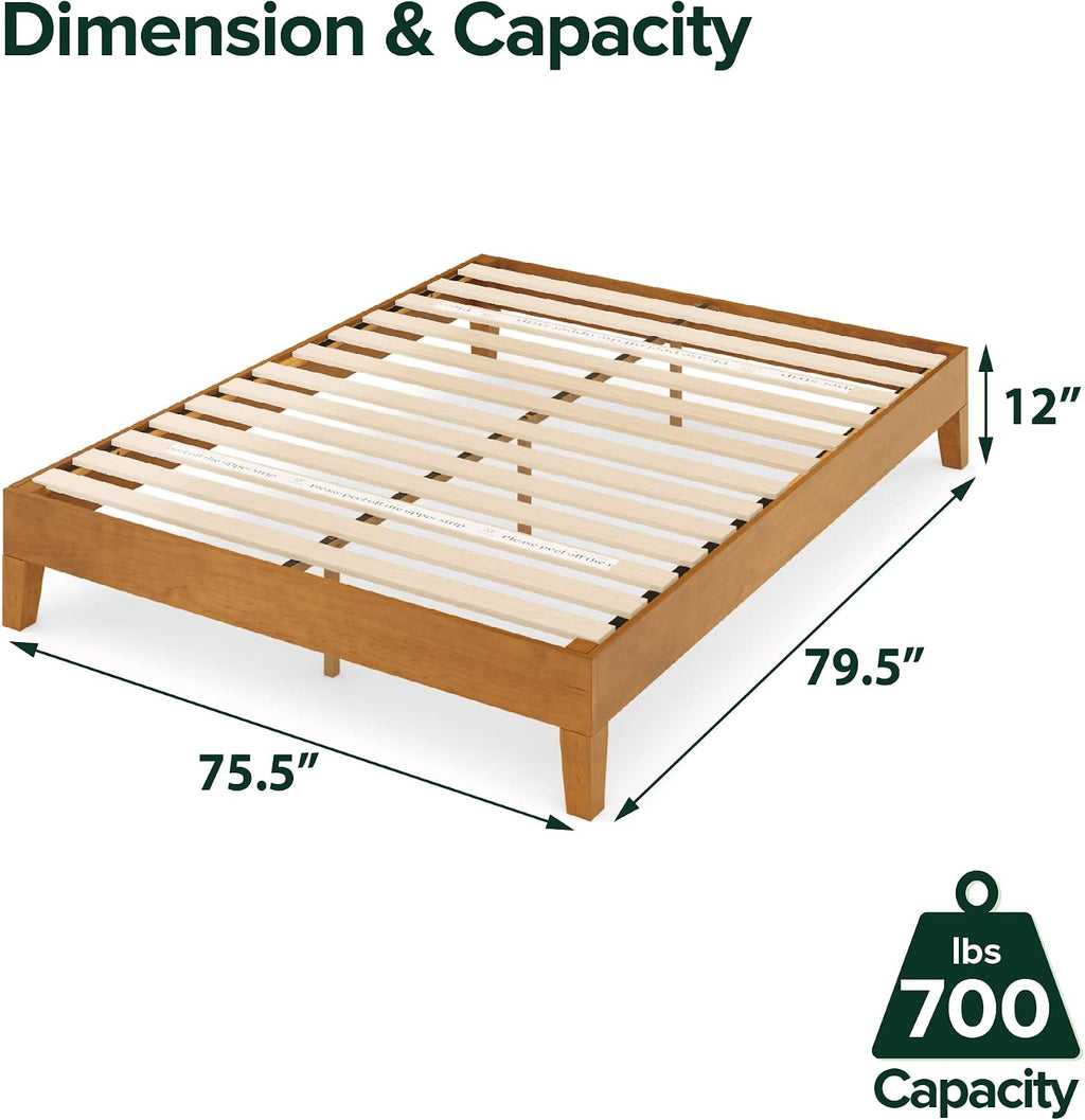 Zinus Alexis Deluxe Wood Platform Bed Frame, Solid Wood Foundation, No Box Spring Needed, Wood Slat Support, Easy Assembly, Rustic Pine, King