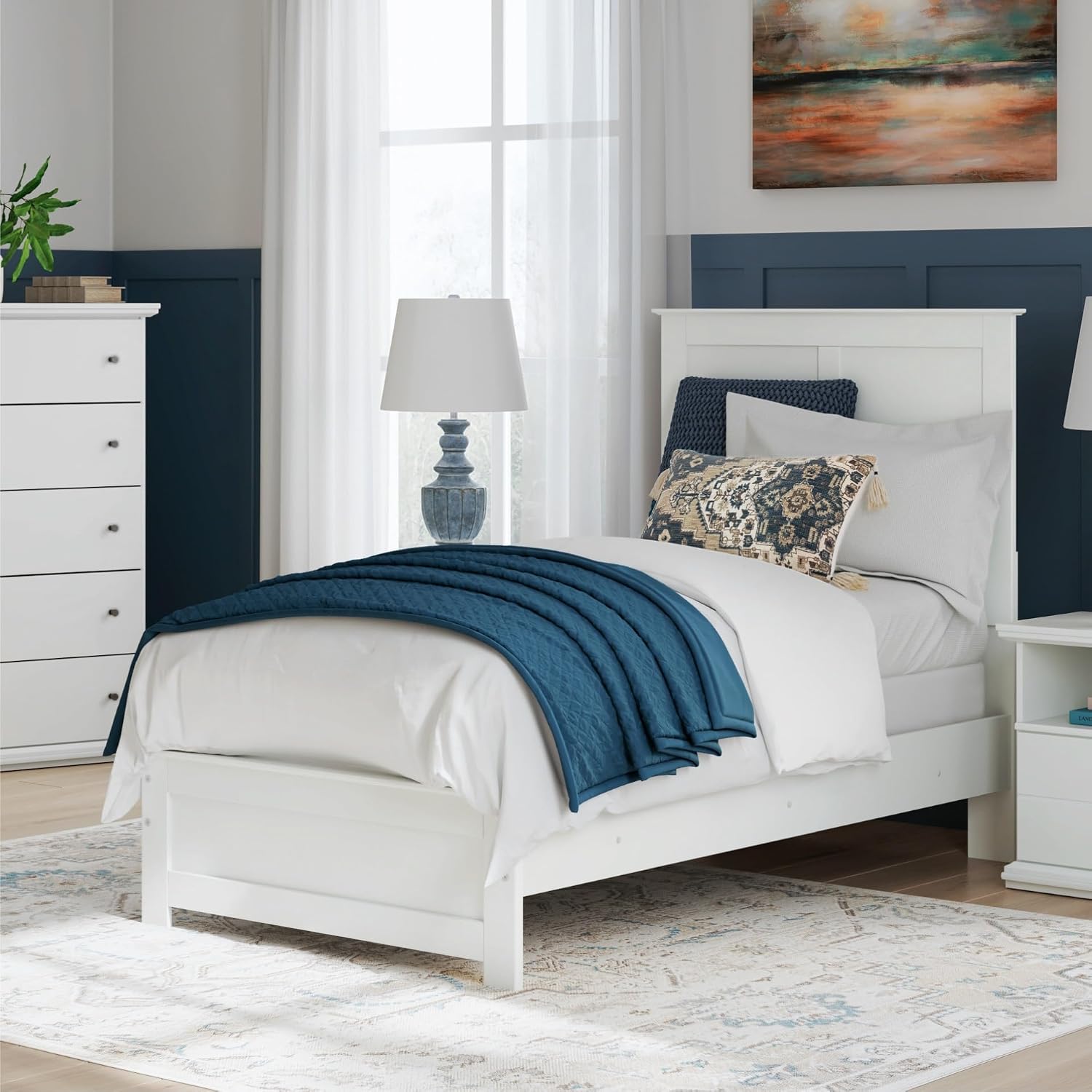 Signature Design by Ashley Bostwick Shoals Transitional Twin Panel Bed, Foundation or Box Spring Needed, White