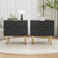 Smart FENDEE Set of 2 Nightstand, Black Mid Century Modern Night Stand with Fluted Panel, Bedside Table with 2 Drawer, Large NightStand with Gold Leg for Bedroom