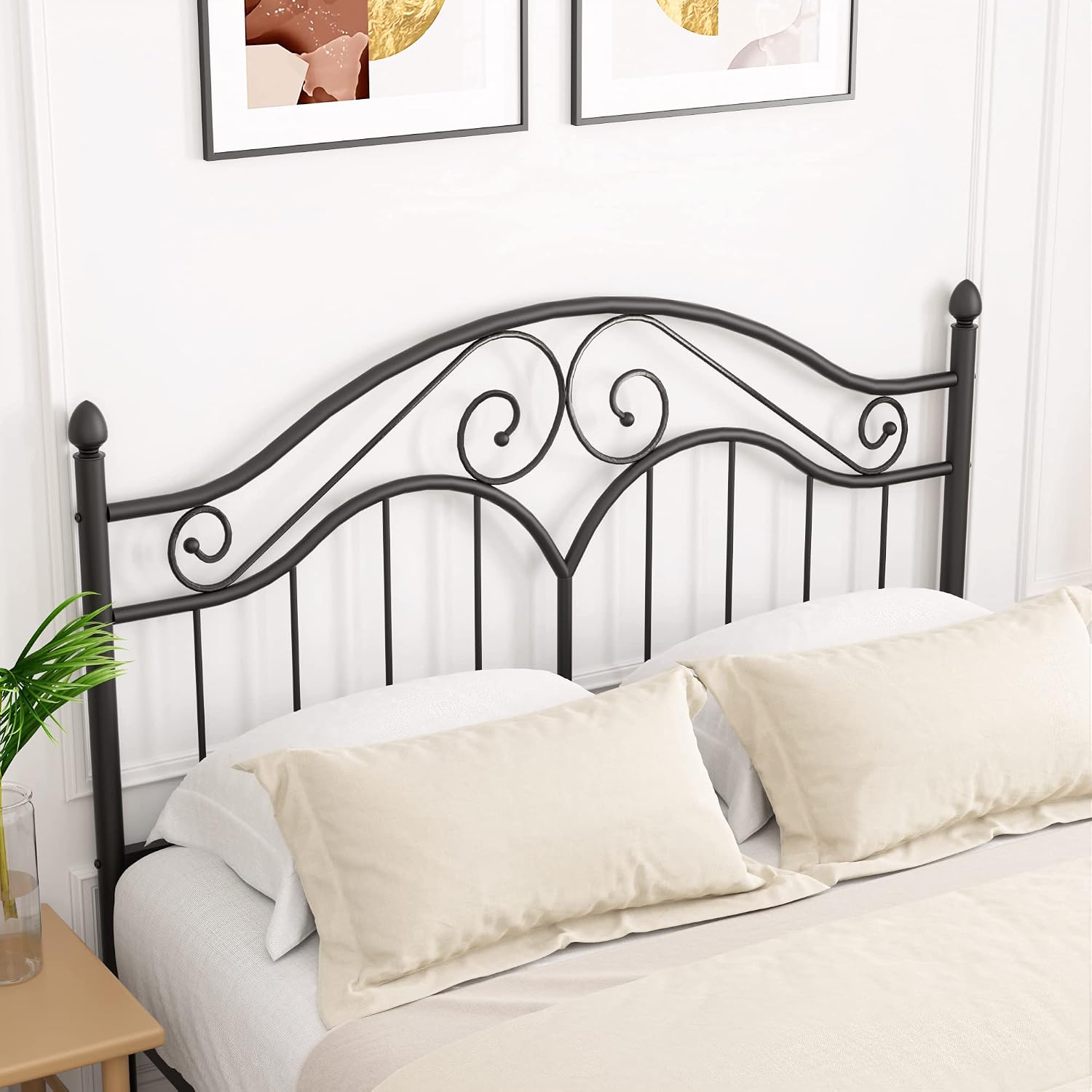 Elephance Full Size Metal Bed Frame with Vintage Headboard,11 Inches Storage Space Platform Bed No Box Spring Needed Easy Assembly,Black